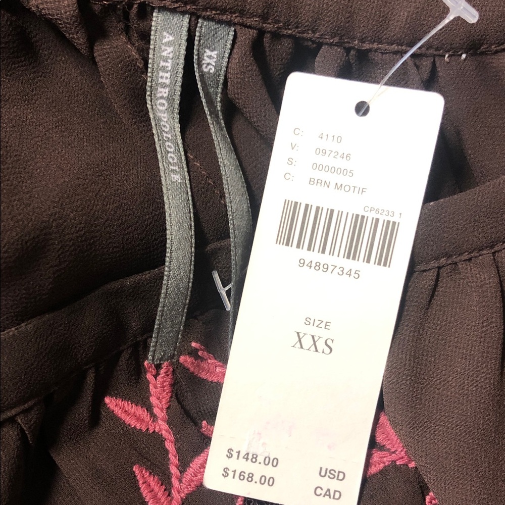 NEW By Anthropologie Long Sleeve Appliqué Blouse‎ Brown Size XXS Embroidered - Picture 6 of 8